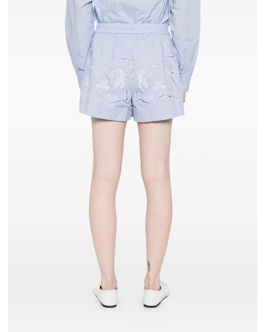 Sandro Blue Short À Broderie Anglaise