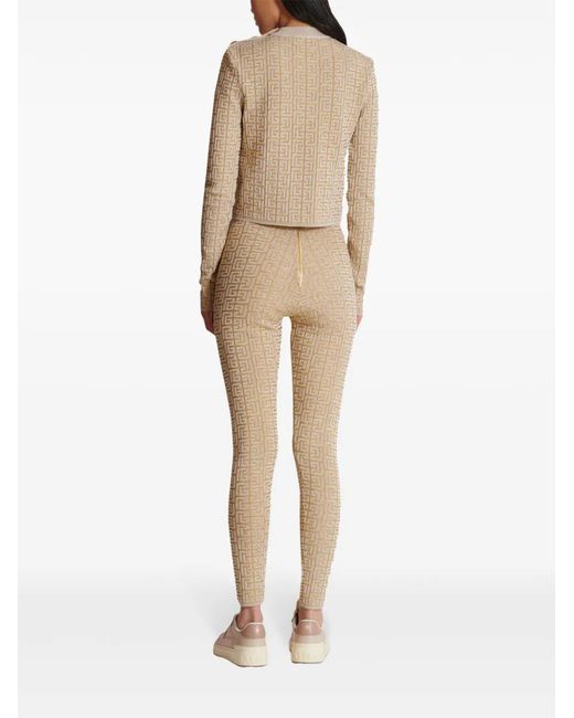 Balmain Natural Metallic Labyrinth Knit Leggings