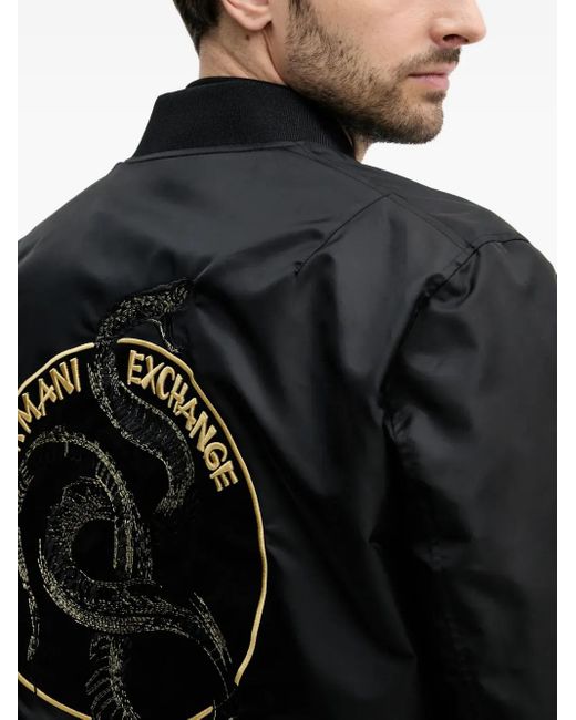 ARMANI EXCHANGE Embroidered-Snake Reversible Bomber Jacket in