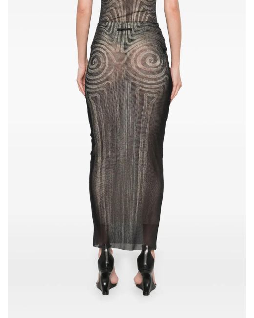 Jean Paul Gaultier Gray Spiral Mesh Maxi Skirt