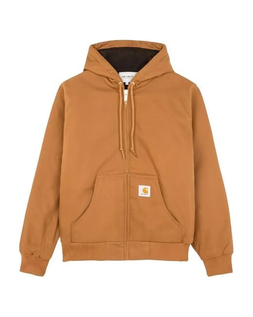 Carhartt Brown Hooded Zip-Up Jacket With Kangaroo Pocket