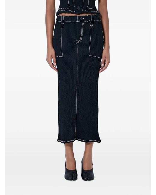 Issey Miyake Blue Midi Wavelet Contrast-Stitching Elasticated-Waistband Skirt