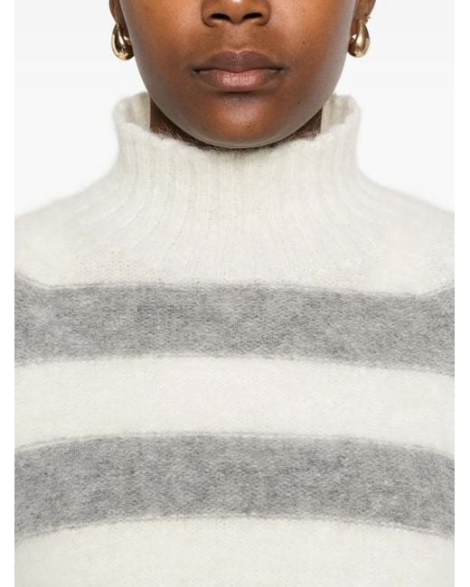 Antonelli White High-Neck Striped Sweater