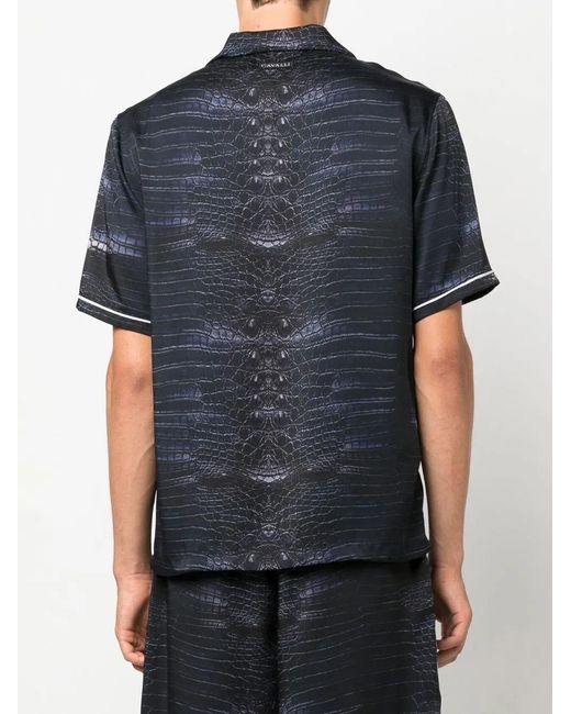 Roberto Cavalli Black Snakeskin-Print Short-Sleeve Shirt for men