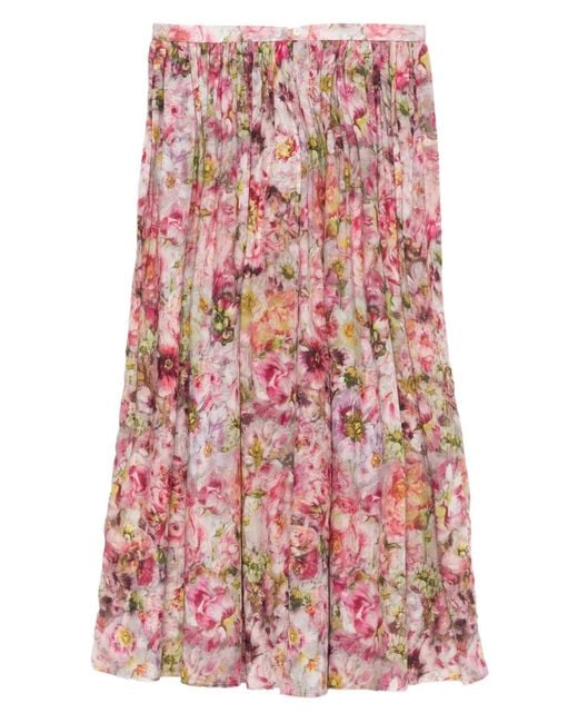 Faliero Sarti Red Floral-Print Pleated Skirt