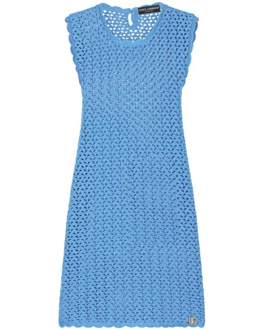 Dolce & Gabbana Blue Short Sleeveless Crochet Dress