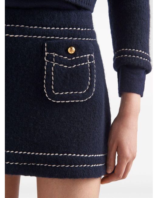 Prada Blue Contrast-stitching Cashmere Miniskirt