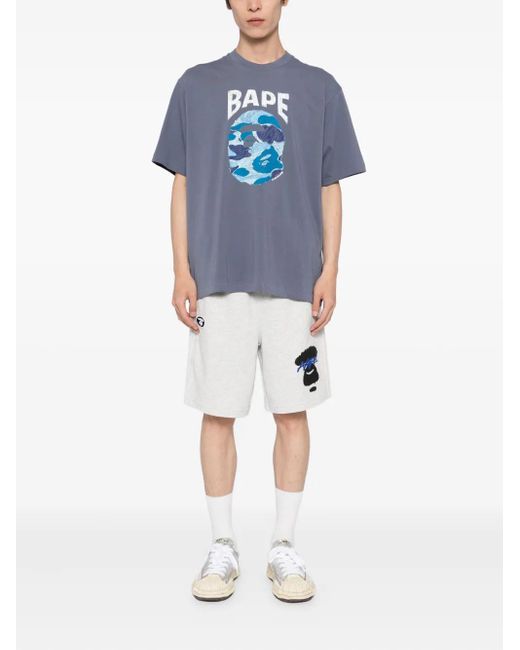 A Bathing Ape Blue Graphic-Print Cotton T-Shirt for men