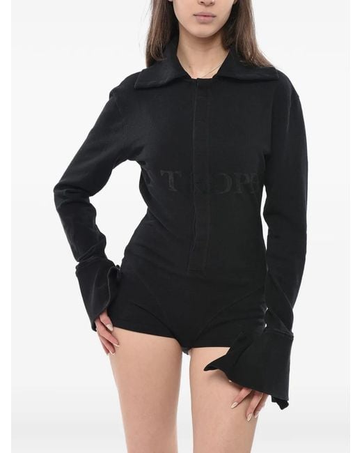 Duran Lantink Black Logo-Print Polo-Collar Bodysuit