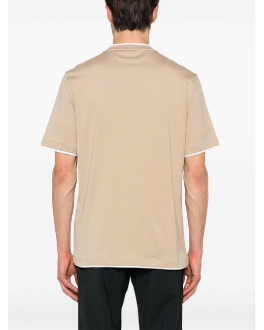 Brunello Cucinelli Natural T-Shirt With Embroidery for men