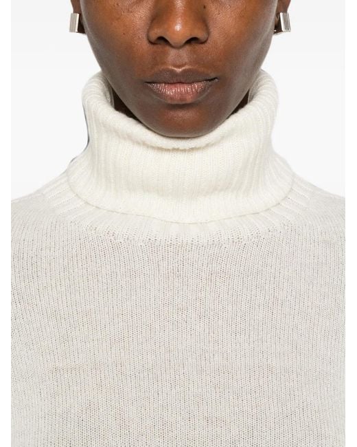 Aragona White Roll-Neck Ribbed-Trim Sweater
