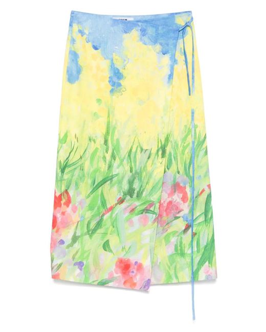 MSGM Green Floral-Print Midi Skirt