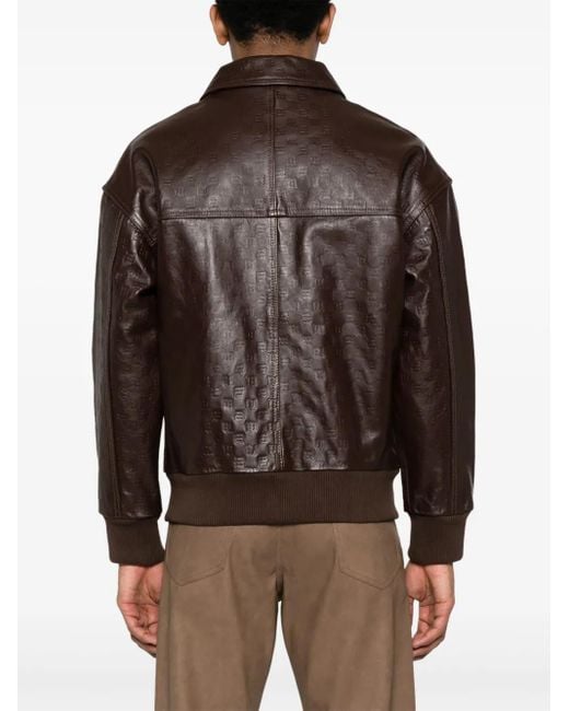 M I S B H V Black Logo-Embossed Leather Jacket for men