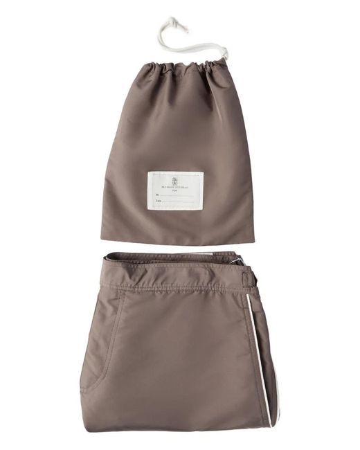 Brunello Cucinelli Gray Tabbed Waistband Piping Swim Shorts for men