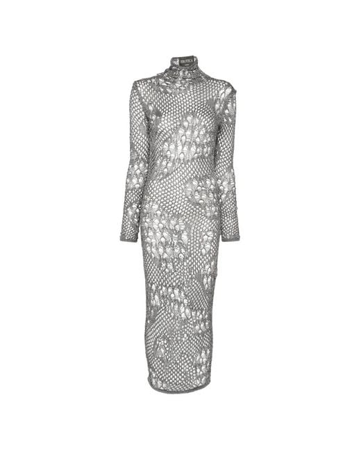 Dondup Gray Open-Knit Long-Sleeved Midi Dress