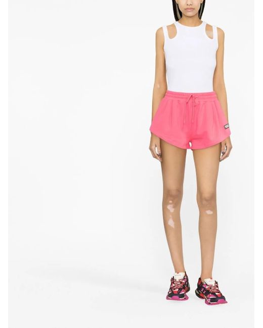 MSGM Pink Logo-patch Track Shorts