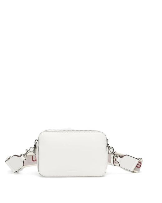 Calvin Klein White Logo-Print Strap Double-Zip Mini Shoulder Bag