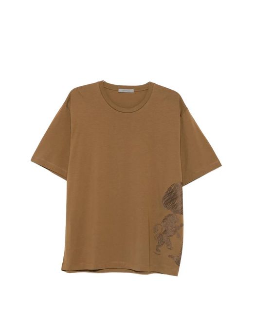 Corneliani Brown Tree-Embroidered T-Shirt for men