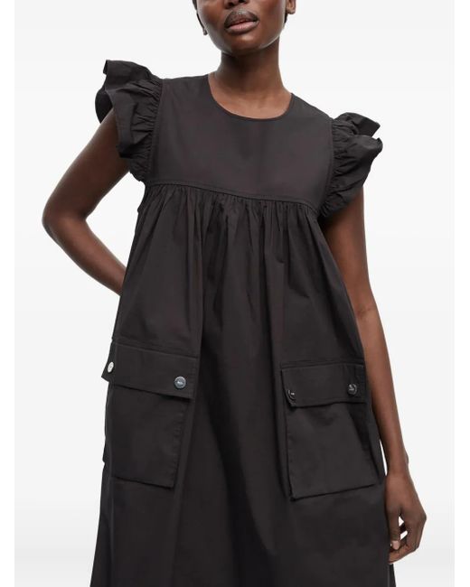 Ganni Cargo-Pocket Midi Dress in Black | Lyst