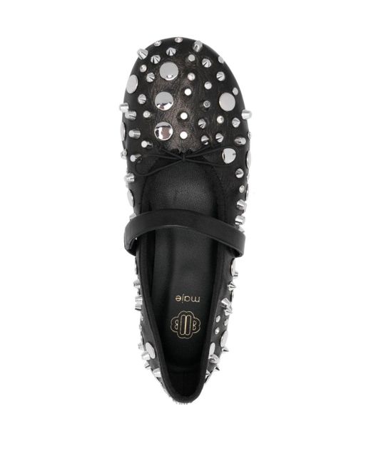 Maje Black Studded Leather Ballerina Shoes
