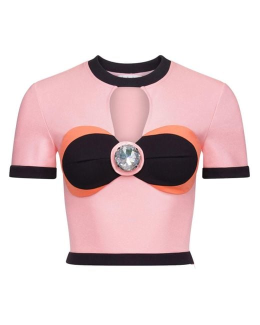 Area Pink Colour-block Cropped Top