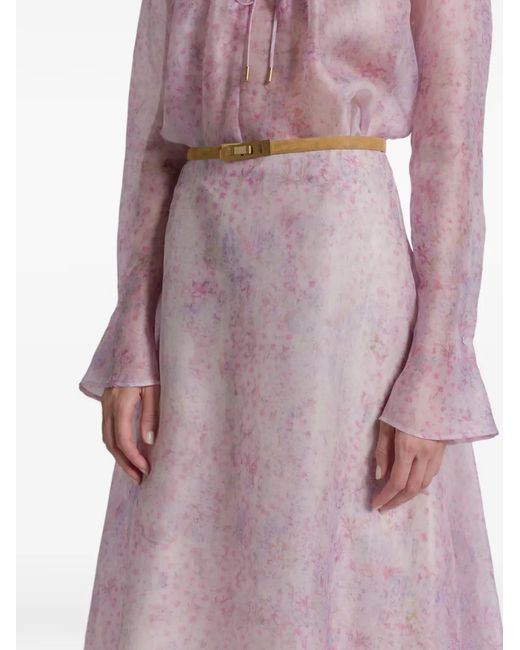 Alberta Ferretti Pink Pastel Floral Print Midi Skirt