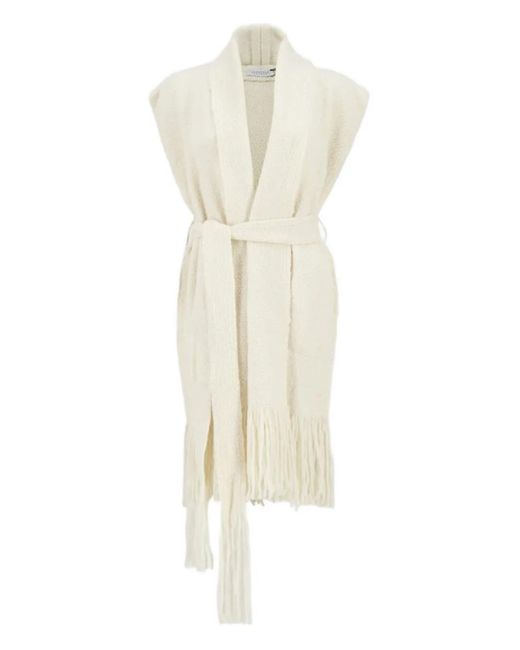 Gabriela Hearst White Teagan Fringed Belted Cashmere Vest