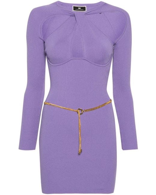 Elisabetta Franchi Mini-jurk Met Uitgesneden Detail in het Purple