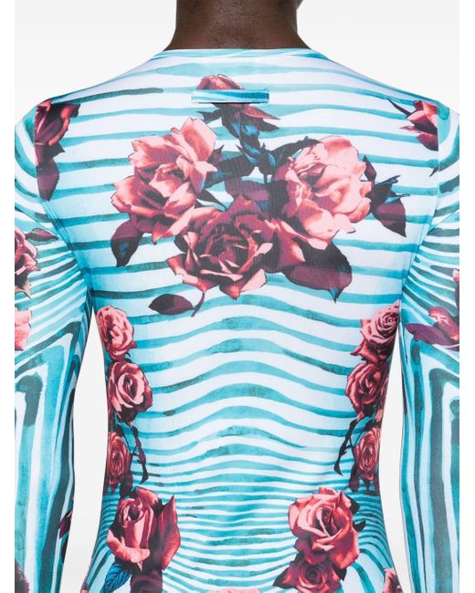 Jean Paul Gaultier Blue Flower-print Slim-fit Stretch-woven Maxi Dress X