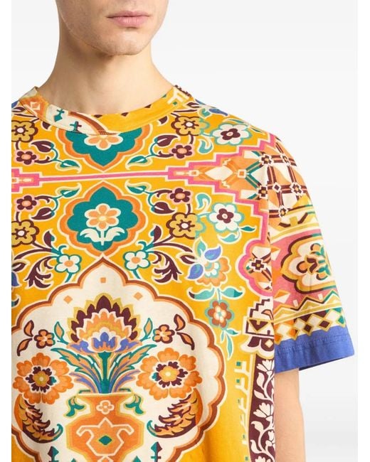 Etro Yellow Floral-Print T-Shirt for men