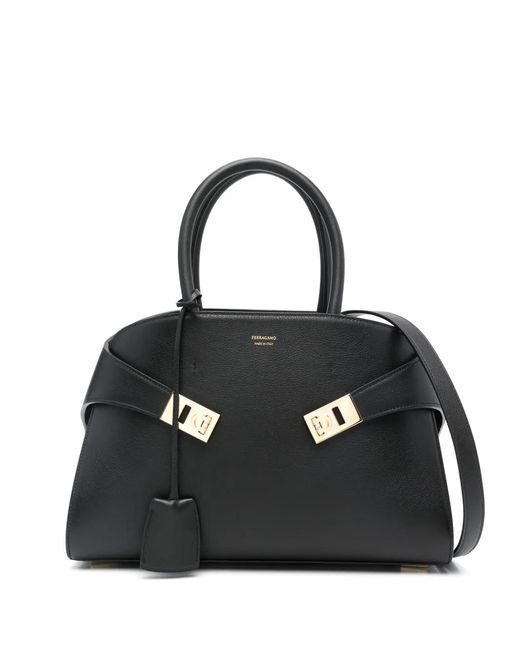 Ferragamo Black Hug Small Leahter Tote Bag