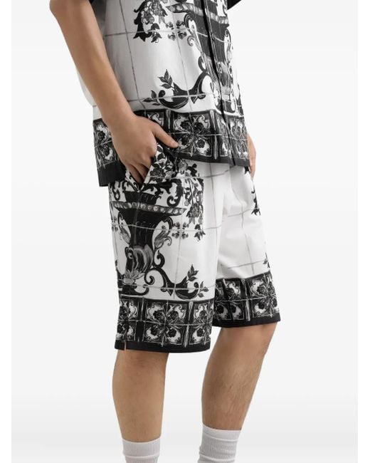Dolce & Gabbana Multicolor 'Maiolica' Print Bermuda Shorts for men