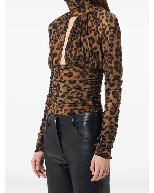 Blumarine Brown Leopard-Print Ruched Bodysuit