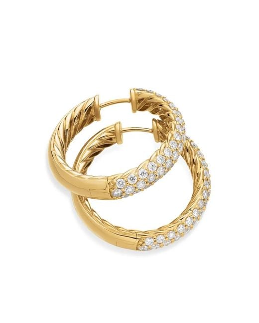 David Yurman Metallic 18Kt Dy Mercer Diamond Hoop Earrings (25.4Mm)