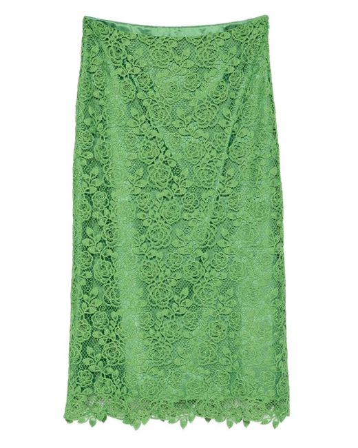 Anna Sui Green Floral Lace Skirt