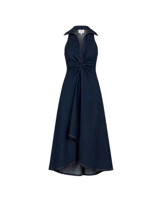 Cinq À Sept Blue Sherri Twist-Detail Denim Midi Dress