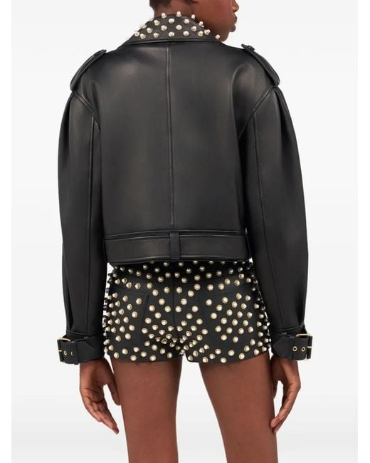 Roberto Cavalli Black Studded Belted Leather Jacket