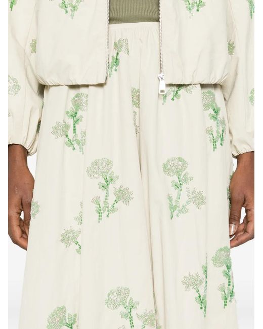 Maje White Floral A-Line Midi Skirt