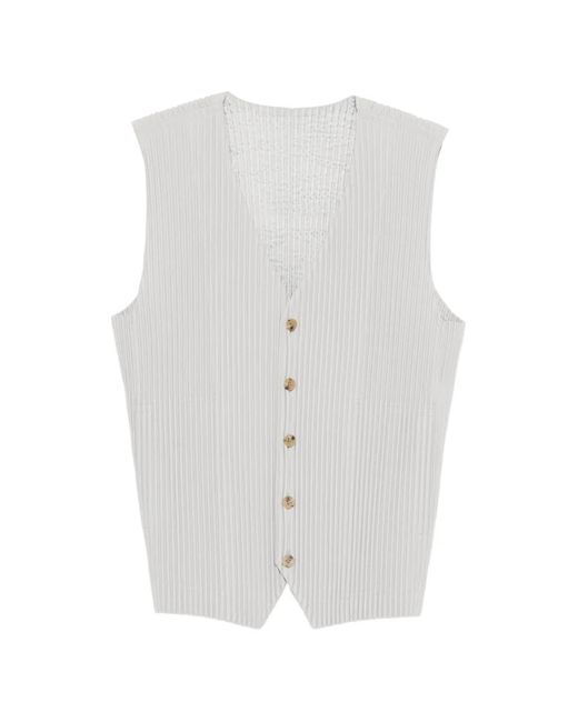 Homme Plissé Issey Miyake White Buttoned Pleated Vest for men