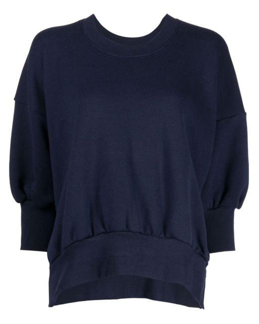 Yohji Yamamoto Blue Crop-sleeves Cotton-blend Sweatshirt
