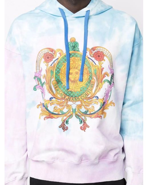 Versace Jeans Couture White Barocco-Print Tie-Dye Hoodie for men