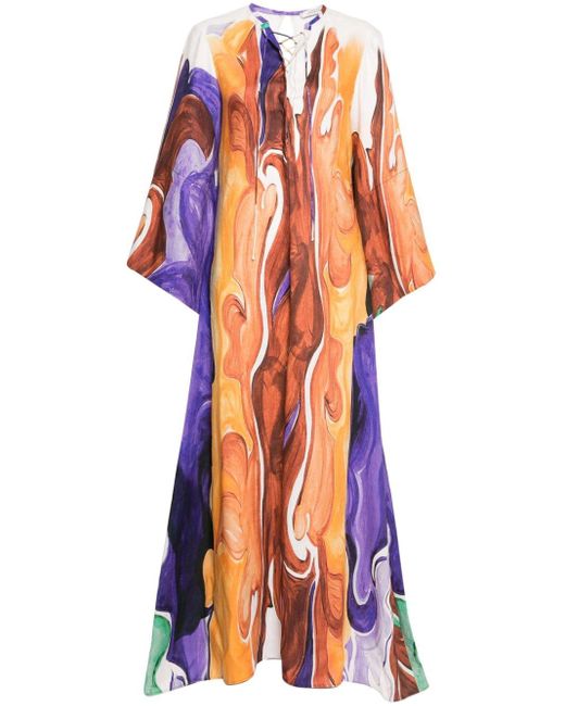 Dorothee Schumacher Orange Abstract-print Linen Kaftan Dress