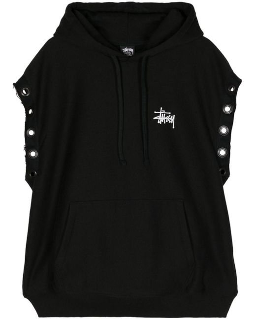 X Stussy logo-print sleeveless hoodie Junya Watanabe de hombre de color Black