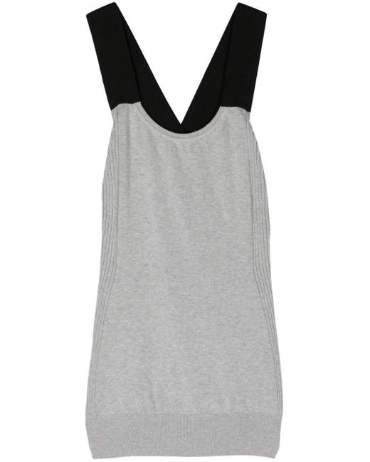 Plan C Gray Crossover-straps Fine-knit Top