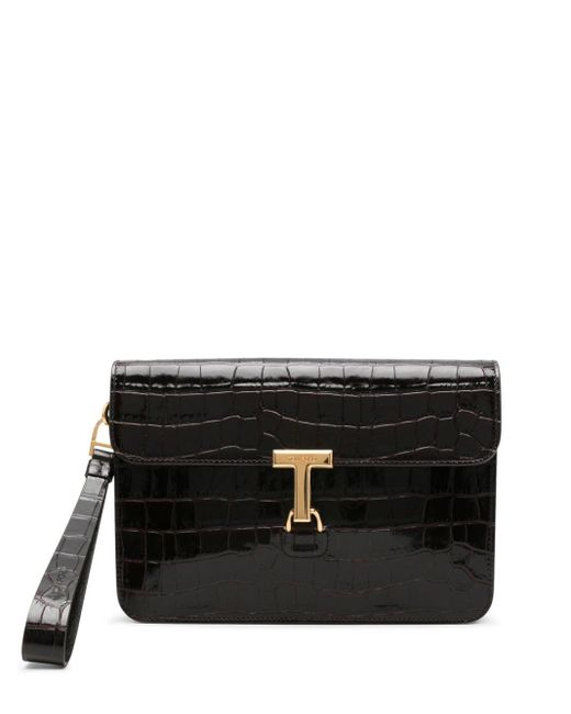 Tom Ford Black T Pin Leather Clutch Bag for men