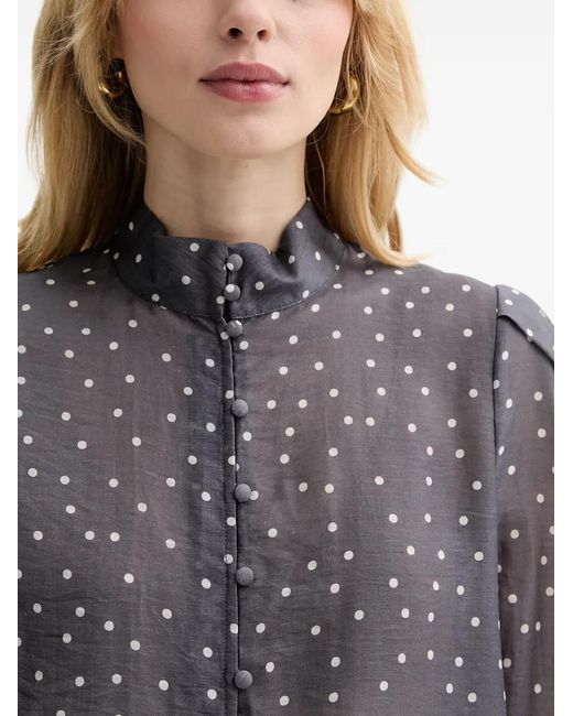 Silvian Heach Gray Tiniz Polka-Dot Pussy-Bow Blouse