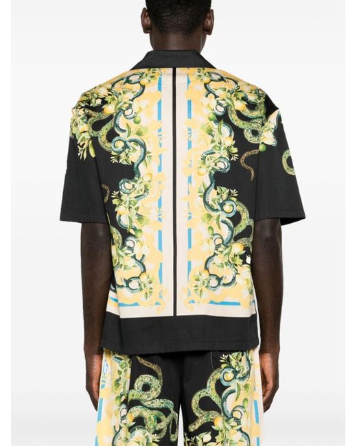 Roberto Cavalli Black Lemon And Snake-print Bowling Shirt for men