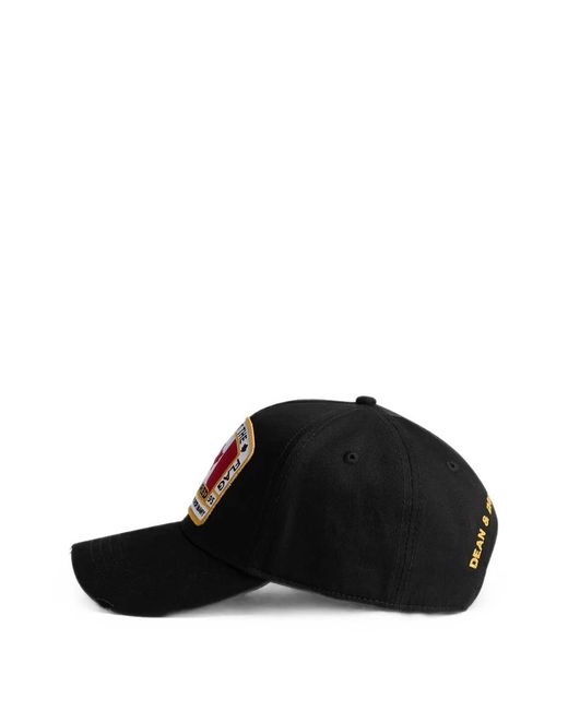DSquared² Black Distressed Logo-Patch Baseball Cap