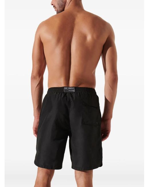 Karl Lagerfeld Black Logo-Print Swim Shorts for men