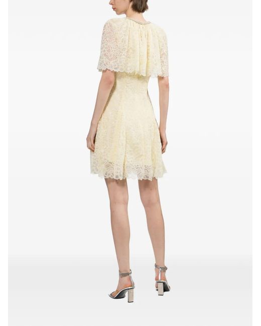 Self-Portrait Natural Crystal-Embellished Lace Mini Dress